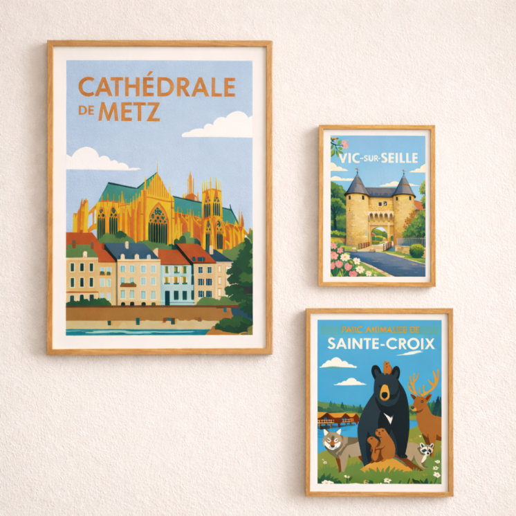Lot de 3 affiches illustrées de Moselle | MOSL